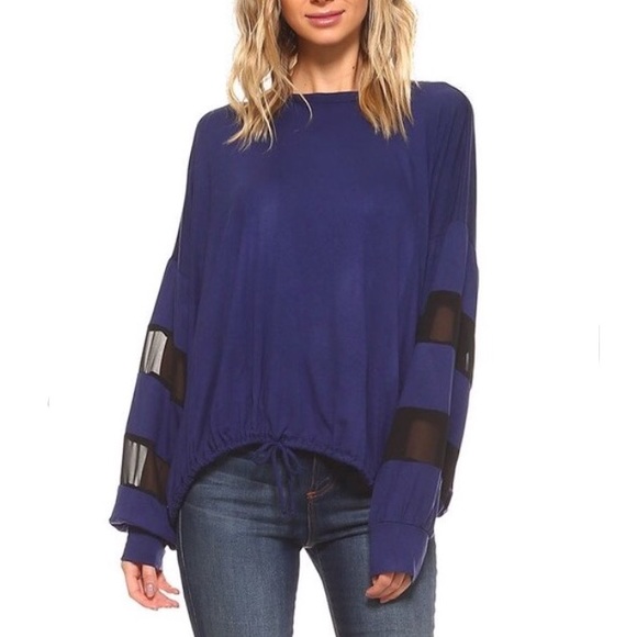 Last 1! Blue drawstring top w/chiffon detail - Picture 2 of 5